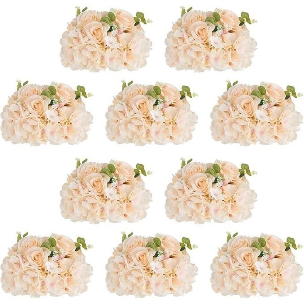 NUPTIO Flower Ball Arrangement Bouquet: 10 Pcs 11.8 inch Diameter Champagne Rose